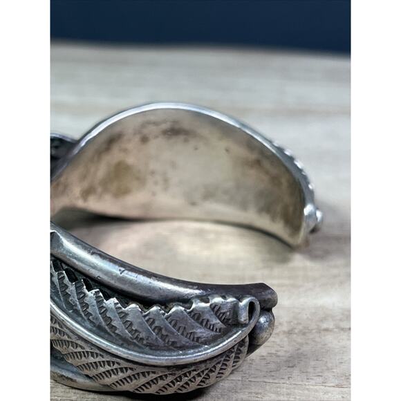 Vintage Native American Navajo Sterling Cuff Bracelet Oval Blue Turquoise Watch - Picture 10 of 14